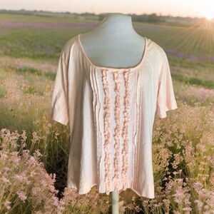 Vintage Eddie BauerTop, Barbie Pink, Size 2X,100% Cotton, Ruffle Design,